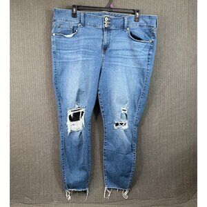 Torrid Womens Plus Size 22R Blue Distressed Strech Jeggings Super Soft Raw Hem